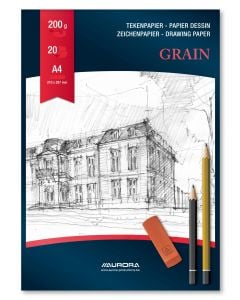 Bloc desen A4, 20 file - 200g/mp, AURORA Grain - carton alb