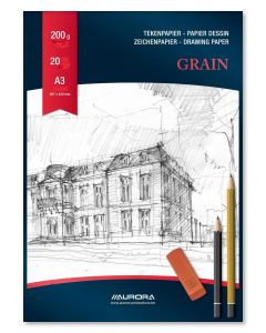 Bloc desen A3, 20 file - 200g/mp, AURORA Grain - Carton alb premium pentru artiști