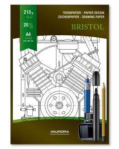 Bloc desen A4, 20 file - 210g/mp, pentru schite creion/marker, AURORA Bristol - carton alb