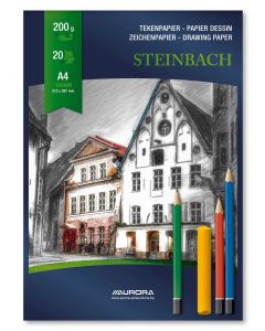 Bloc desen A4, 20 file - 200g/mp, AURORA Steinbach - carton alb