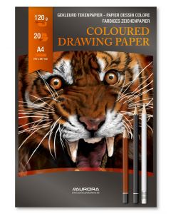 Bloc de Desen A4, 20 File, Hârtie 120g/mp - 10 Culori Asortate - AURORA Raphael