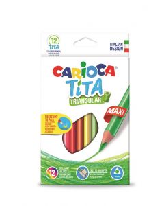 Creioane colorate CARIOCA Tita Maxi, hexagonale, flexibile, 12 culori/cutie