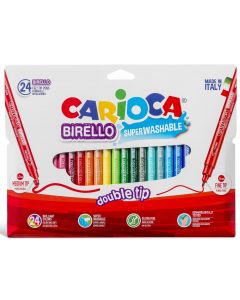 Carioca super lavabila, cu 2 capete, varf subtire/gros, 24 culori/cutie, CARIOCA Birello