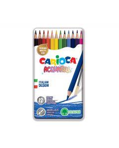 Creioane colorate CARIOCA Acquarell, hexagonale, 12 culori/cutie - cutie metalica