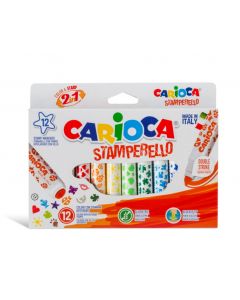 Set 12 markere lavabile, cu 12 stampile diverse forme, cutie carton, CARIOCA Stamperello