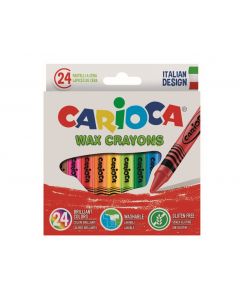 Creioane cerate, rotunde, lavabile, D- 8mm, 24 culori/cutie, CARIOCA Wax Crayons