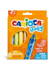 Creioane cerate, rotunde, solubile in apa,  8 culori/cutie, CARIOCA Baby Wild Crayons 2+