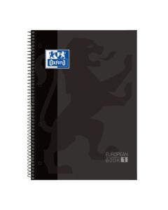 Caiet cu spirala, OXFORD Europeanbook 1, A4+, 80 file-90g/mp, hardcover negru, Scribzee-dictando
