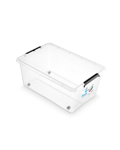 Container plastic cu capac, transparent, ORPLAST Simple box - capacitate 40L - cu rotile