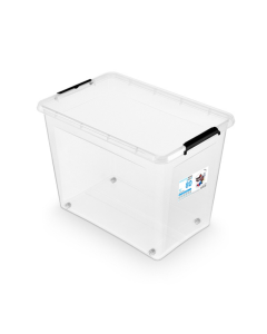 Container plastic cu capac, transparent, ORPLAST Simple box - capacitate 80L - cu rotile