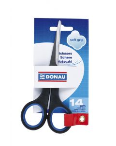 Foarfeca otel, ergonomica, 14cm, cu rubber grip, DONAU Soft Grip - maner albastru
