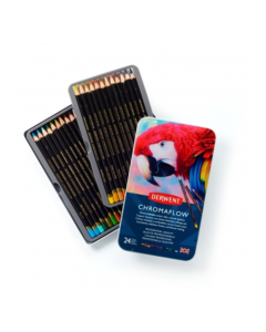 Creioane colorate Derwent Professional Chromaflow, cutie metalica, 24 buc/set