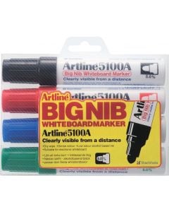 Marker pentru tabla de scris ARTLINE 5100A, corp metalic, varf rotund 5.0mm, 4 culori/set