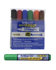 Marker pentru tabla de scris ARTLINE 517 - Dry safe ink, varf rotund 2.0mm, 6 culori/set