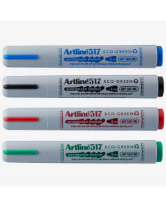 Marker pentru tabla de scris ARTLINE 517 Eco Green - Dry safe 48h, varf rotund 3.0mm, 4 culori/set