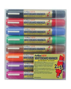 Marker pentru tabla de scris ARTLINE 525T, doua capete - varf rotund 2.0mm/tesit 5.0mm, 8 culori/set