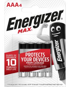 Baterii Max AAA, LR03, 1.5V, 4 buc/set, Energizer, dureaza cu 50% mai mult decat cele alkaline