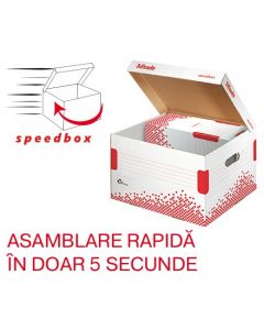 Container arhivare cu capac Esselte Speedbox M, carton 100% reciclat - alb