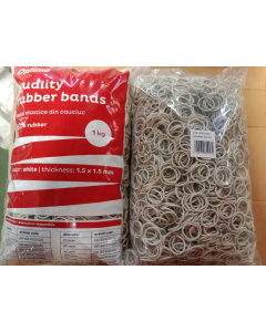 Elastice pentru bani, 60% cauciuc, 1kg/punga, D 20, grosime 1.5mm x 1.5mm, Optima - albe