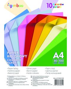 Hartie color, 80g/mp, 100 (10 x 10) coli/top, GIMBOO - culori neon asortate