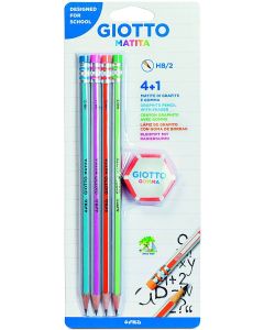 Creion cu mina grafit, 4 buc/set+radiera, GIOTTO