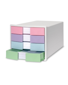 Suport plastic cu 4 sertare pt. documente, HAN Impuls - alb - sertare culori pastel