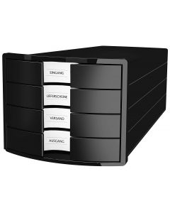 Suport plastic cu 4 sertare pt. documente, HAN Impuls 2.0 - negru - sertare negre