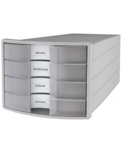 Suport plastic cu 4 sertare pt. documente, HAN Impuls 2.0 - gri deschis - sertare transparent mat