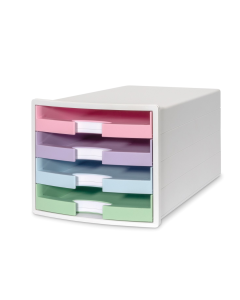 Suport plastic cu 4 sertare pt. documente, HAN Impuls (open) - alb - sertare culori pastel