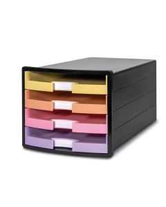 Suport plastic cu 4 sertare pt. documente, HAN Impuls (open) - negru - sertare culori pastel