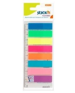 Stick index plastic transp. color 45 x 12 mm, 8 x 25 file/set + rigla, Stick"n - 8 culori neon
