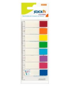 Stick index plastic transparent color 45 x 12 mm, 8 x 15 file/set, Stick"n - 8 culori transp./neon