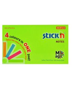 Magic notes autoadeziv 76 x 127 mm, 100 file, Stick"n Magic Notes - 4 culori neon