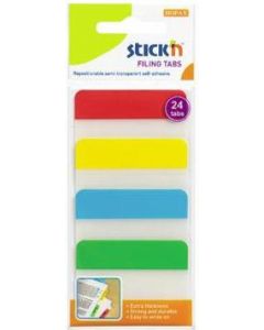 Stick index plastic transp. cu margine color 38 x 51 mm, 4 x 20 file/set, Stick"n - 4 culori neon