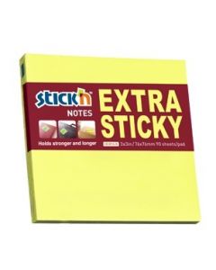 Notes autoadeziv extra-sticky 76 x 76mm, 90 file, Stick"n - galben neon