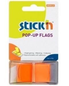 Film index autoadeziv 45 x 25mm, 50 file/set, cu dispenser, Stick"n Pop-up - transparent/portocaliu