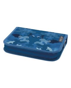 PENAR ECHIPAT 26 PIESE CU 1 CLAPA,INCLUDE ARTICOLE DE COLORIAJ, ARTICOLE PENTRU SCRIS SI STERS, FERMOAR ASCUNS, INTERIOR TEXTIL, DIMENSIUNE 13.5 X 19.5 X 3.5 CM, MOTIV BLUE ARMY