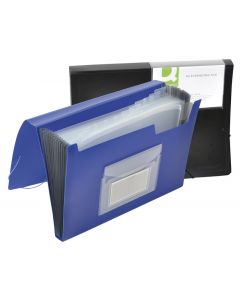 Mapa cu burduf A4, 13 compartimente, separatoare color, inchidere cu elastic, Q-Connect - albastru