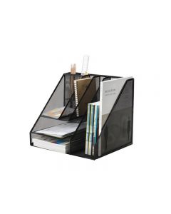 Organizer metalic Mesh, de birou, tavite+suporti de reviste, 7 compartimente, Q-Connect - negru