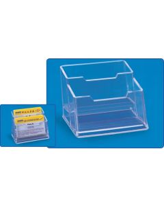 Suport plastic pentru 2 seturi carti de vizita, pentru birou, KEJEA - transparent