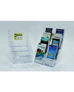 Display plastic pentru brosuri, de birou/perete, 4 x A4-portrait, KEJEA - transparent