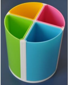 Suport plastic pentru instrumente de scris, cilindric, 4 compartimente , KEJEA - culori asortate