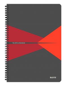 Caiet de birou Leitz Office, PP, FSC, reciclabil, A4, 90 coli, cu spira, matematica, rosu