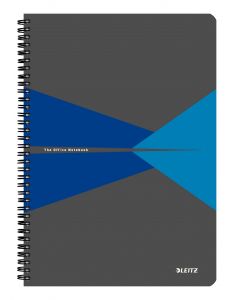 Caiet de birou Leitz Office, PP, FSC, reciclabil, A4, 90 coli, cu spira, matematica, albastru
