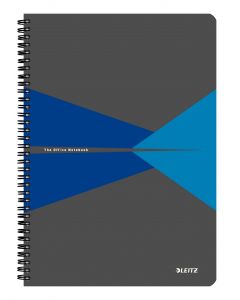 Caiet Leitz Office, carton laminat, FSC, reciclabil, A4, 90 coli, cu spira, dictando, albastru