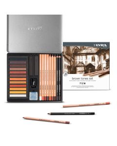 Creioane + accesorii, LYRA Rembrandt, pentru desene si schite, 25 piese/cutie metalica-tonuri de mar