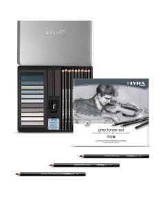Creioane + accesorii, LYRA Rembrandt, pentru desene si schite, 25 piese/cutie metalica-tonuri de gri