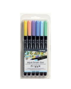 Markere LYRA Aqua Brush Duo, 2 capete (brush + 1mm),  6 culori pastel/blister