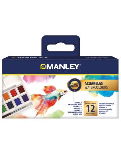 Set tempera acrilica Manley, pastile compacte - 12 culori/set
