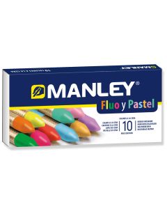 Creioane cerate, cutie carton, fluorescente/pastel, 10 culori/cutie - Manley Fluo and Pastel